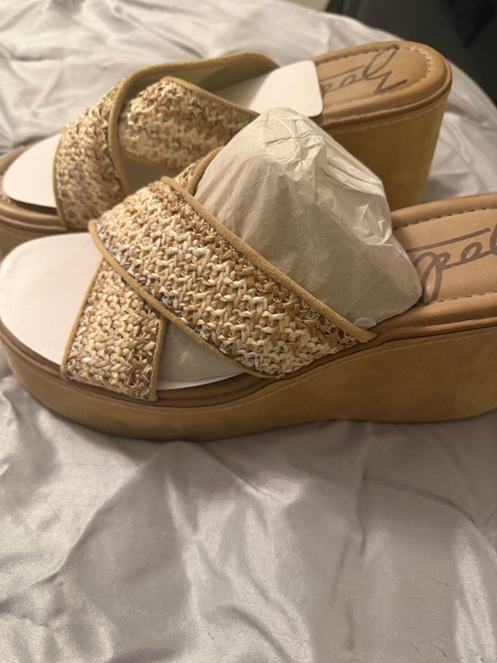 Zodiac Tan Woven Wedge Slide Sandals